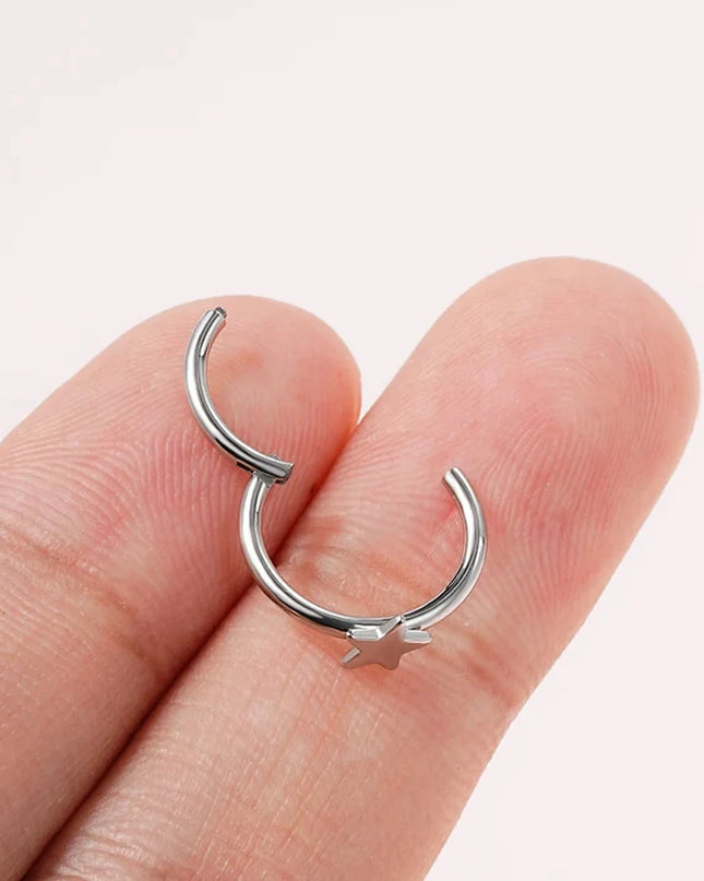 1PCS Nose Rings Hoops 20G 18G Nose Rings Stainless Steel Star Hoop Earrings Septum Clicker Hinged Segment Septum Hoops 8mm 10mm