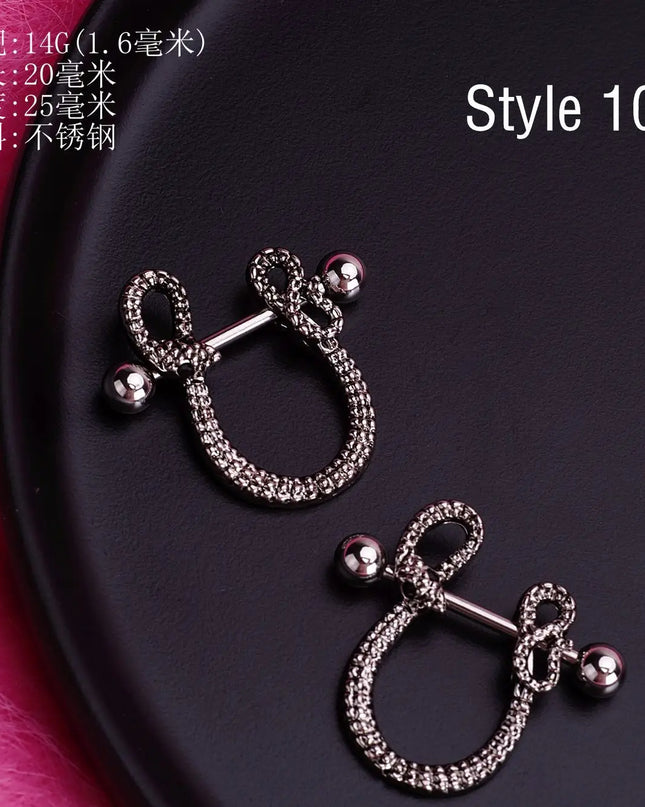 Retro Snake Nipple Piercing Jewelry Shiny Crystal Bunny Rabbit Nipple Rings For Women Girls Heart Nipple Barbells Piercing Pezon