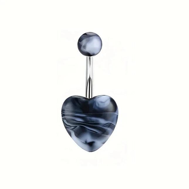 Black Belly Button Rings 10mm Surgical Steel 14G Belly Navel Rings Heart Zircon Crystal Turquoise Acrylic Belly Piercing Jewelry