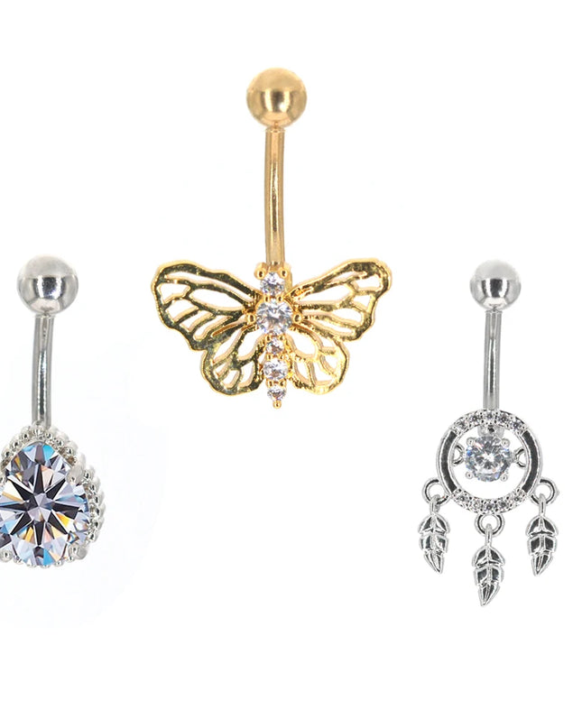1Pc Butterfly Sexy Dangling Navel Belly Button Ring Oreja 14G Heart Brand New Heart 316L Surgical Steel Belly Piercing Jewelry