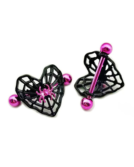 Cute Peach Heart Spider Web Nipple Piercing Two-color Electroplating Stainless Steel Nipple Ring Piercing Jewelry Wholesale