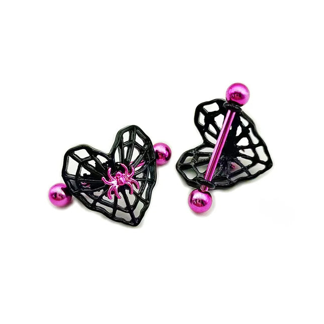 Cute Peach Heart Spider Web Nipple Piercing Two-color Electroplating Stainless Steel Nipple Ring Piercing Jewelry Wholesale