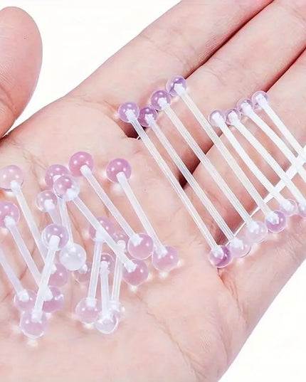 10pcs 12-38mm Clear Acrylic Barbell Piercing For Nipple Rings Tongue Industrial Stud Earrings Anti-allergy Jewelry Y2K
