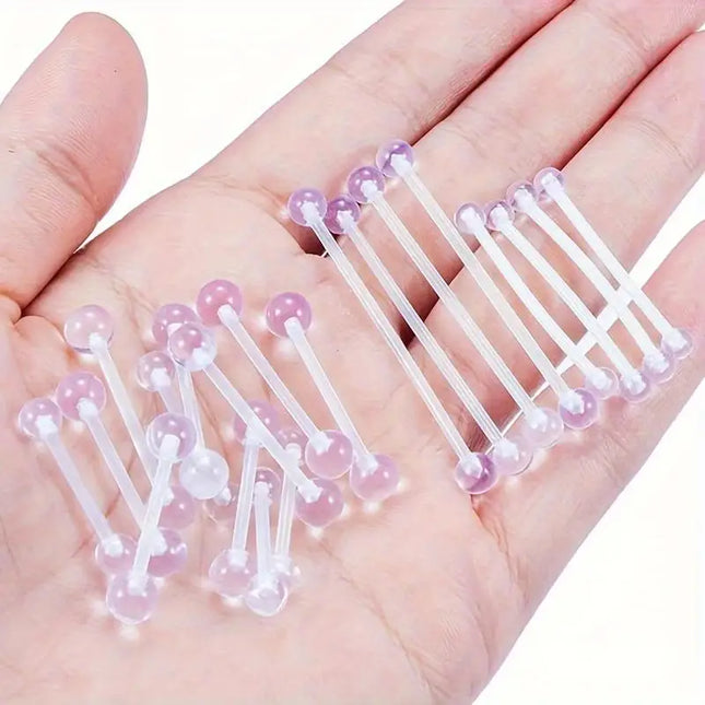 10pcs 12-38mm Clear Acrylic Barbell Piercing For Nipple Rings Tongue Industrial Stud Earrings Anti-allergy Jewelry Y2K