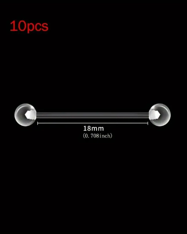 10pcs 12-38mm Clear Acrylic Barbell Piercing For Nipple Rings Tongue Industrial Stud Earrings Anti-allergy Jewelry Y2K