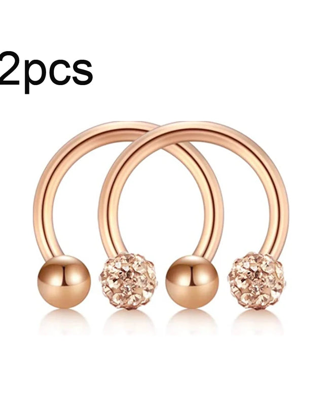 WKOUD 2pcs Crystal & Ball Nose Septum Horseshoe Earring Eyebrow Lip Helix Tragus Cartilage Piercing Ring 8mm