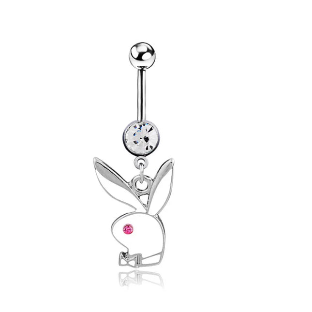 1pc Belly Button Rings Bunny Navel rings Gold color Rabbit Belly Rings for Women Gem stone Pink Bunny Fake Belly Piercing Ring