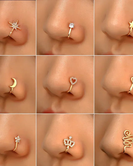 Fashion Nose Ring Charm Crystal Butterfly Pentagram Nose Ring Women Fake Piercing Clip on Nose Ear Rings Body Jewelry