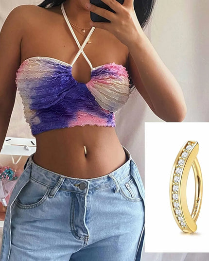 18K Gold Plated Belly Button Rings for Women 925 Sterling Silver Belly Button Ring Curved CZ Clip-on Belly Ring Piercing Jewelry