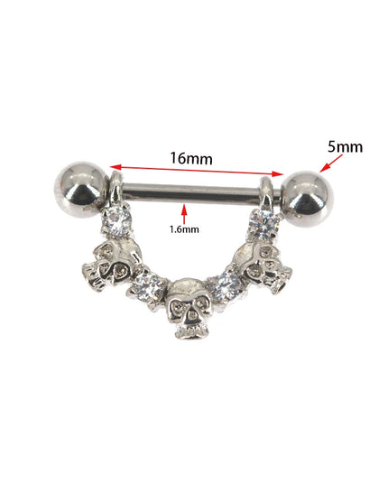 1 PC 14G Cool Skull Nipple Piercing Sexy Zircon Piercing  Pezon Women Bar Rings Body Jewelry Piercings Mamilo Hombre