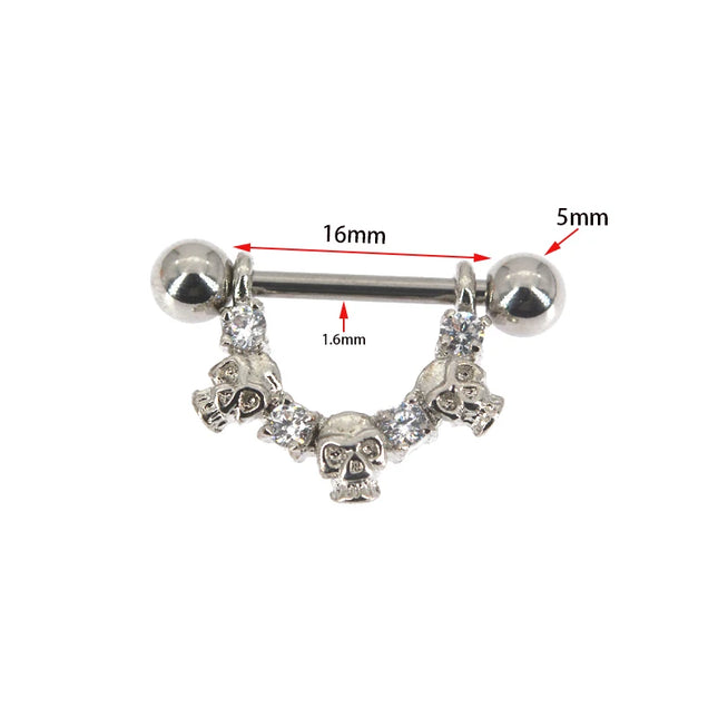 1 PC 14G Cool Skull Nipple Piercing Sexy Zircon Piercing  Pezon Women Bar Rings Body Jewelry Piercings Mamilo Hombre