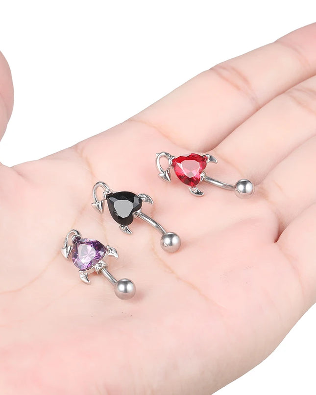 1pc Belly Button Rings Devil Shape Black Red CZ Belly Piercing Stainless Steel Navel Piercings Body Jewelry Women