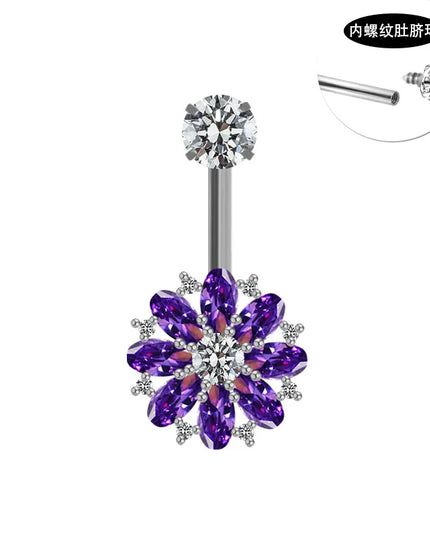 Fashion Crystal Belly Piercing Navel Ring Body Accessories Trigrams Flower Belly Button Piercing Ombligo Studs Jewelry