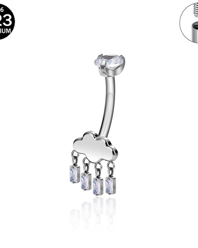 F136 G23 Titanium Belly Button Rings Hypoallergenic Internal Thread Butterfly Cloud Heart with Crystals Body Piercing Jewelry