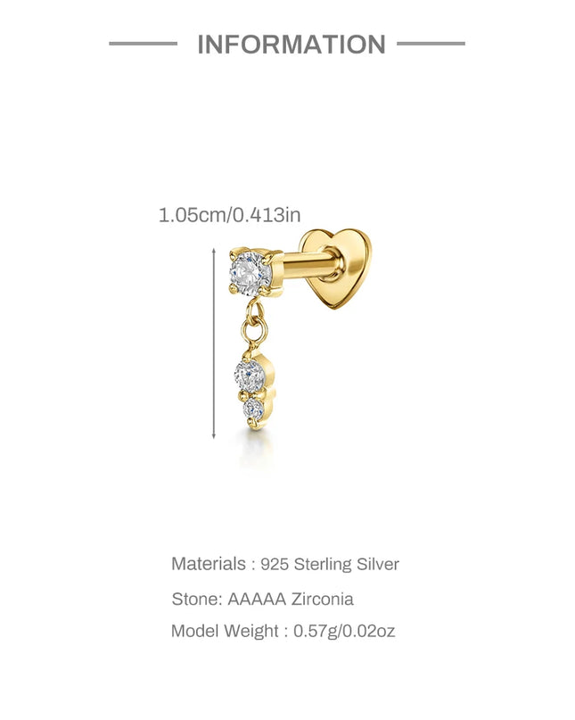 AIDE Heart Round Ball Flat Helix Piercing Earring 925 Sterling Silver Ear Studs Geometric Zircon Exquisite Trinket Studs Aretes