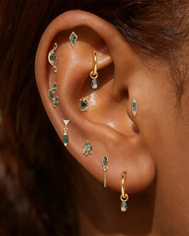 Aide 1PC 925 Sterling Silver 18K Gold Threaded Piercing Earring Women Ins Green Red Colors Zircon  Ear Bone Nail Gift Jewelry