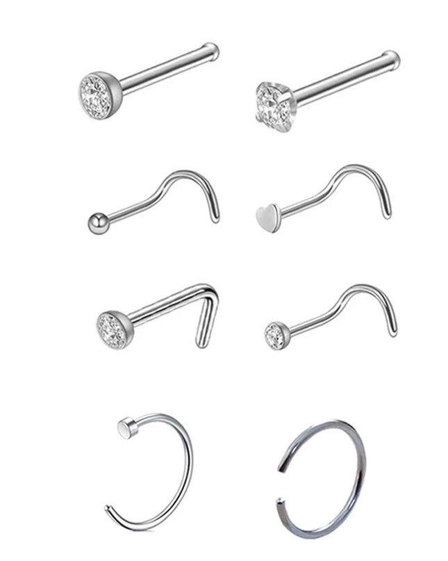 8PCS Nose Rings For Women Men Hypoallergenic 304 Surgical Stainless Steel L Shape Nose Screw
