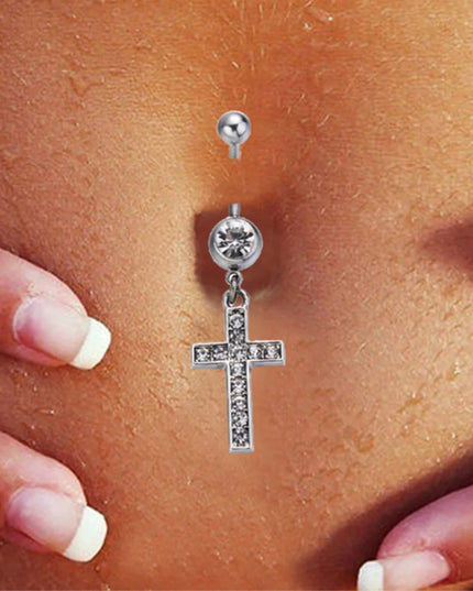 1 Pcs Fashion Zircon Dangling Belly Button Rings Navel Cross Piercing Earrings Belly Piercing Sexy Body Steel Jewelry