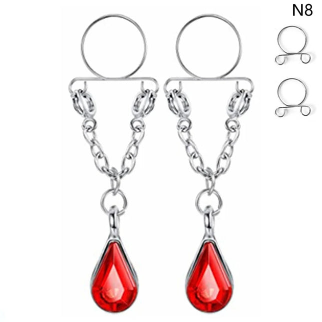 1 Pair New Fake Nipple Ring Sexy Tassel Crystal Butterfly Pendant For Women Girls Adjustable Faux Nipple Piercing Body Jewelry