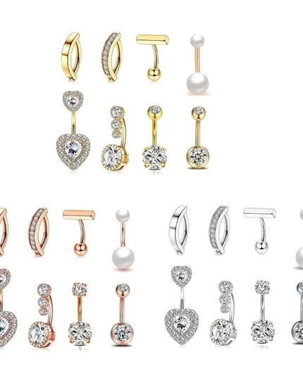 57QA Versatile Belly Button Rings Set of 8 Stainless Steel Navel Rings Body Piercing