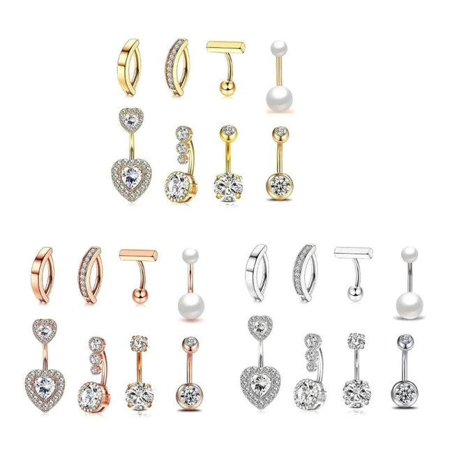 57QA Versatile Belly Button Rings Set of 8 Stainless Steel Navel Rings Body Piercing