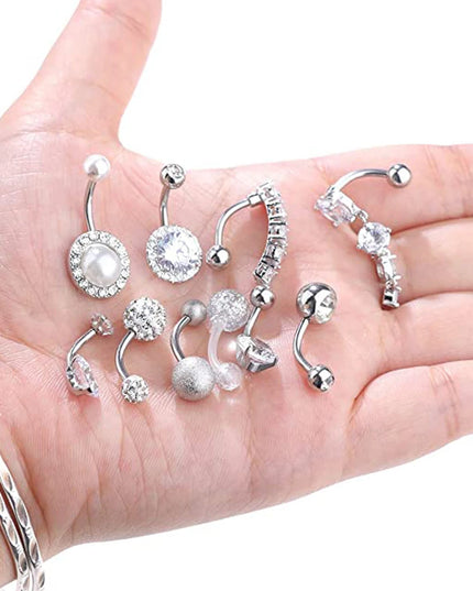 10 Style Belly Button Rings for Women Men Stainless Steel Navel Rings CZ Body Piercing Jewery 14G