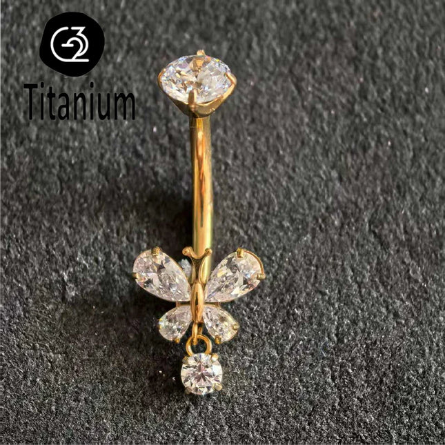 ASTM F136 G23 Titanium Belly Navel Piercing Butterfly Belly Button Rings  For Women Rhinestone Navel Rings Belly Body Jewelry