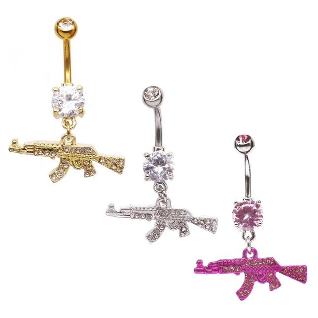 Belly Button Rings Gun Piercing Navel Ring Clear Gem Navel Button Ring Body Jewelry Ombligo Nail Belly Piercing for Women Girls