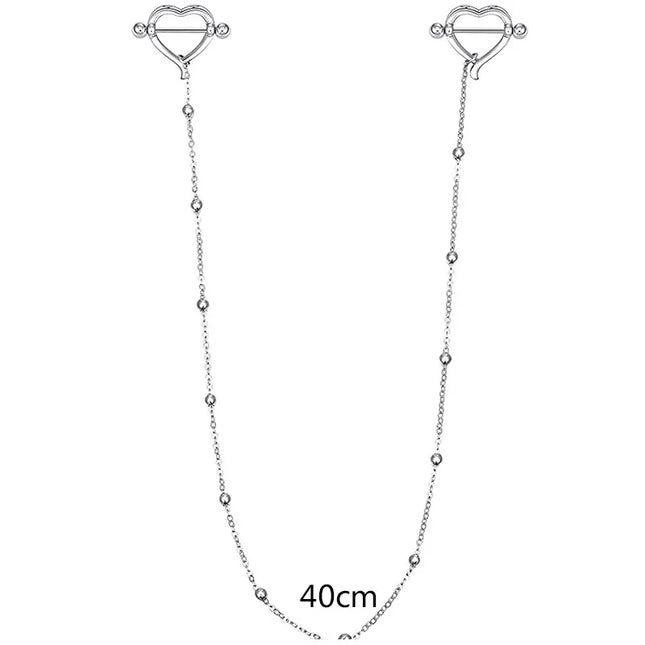 2pcs Surgical Steel Nipple Piercing with Chain Breast Shield Fake Pierced Clip Nipple Ring Cover for Women Sexy Body Jewelry 14G