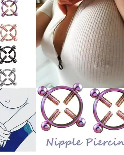 1Pcs Adjustable Stainless Steel Nipple Ring Clip-On Fake Nipple Piercing Jewelry for Women Various Colors Available