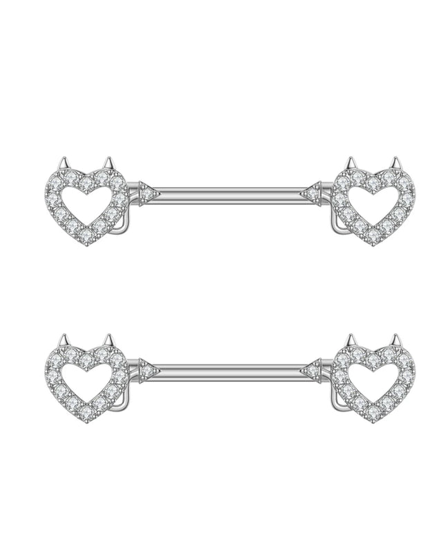 A Pair Cute Heart Dangled Nipple Piercings Barbell for Women Pink Color Moon Butterfly Shaped Sexy Nipple Rings Shield Bar Sets