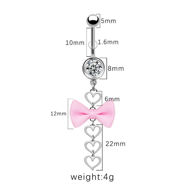 Beautiful Bow Belly Button Ring for Women Heart-shaped Belly Piercing Jewerly Surgical Steel Body Piercing Jewelry