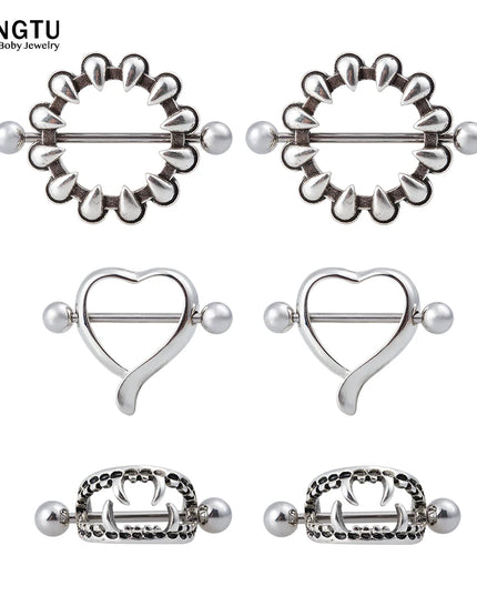 2PCS Surgical Steel Nipple Rings Piercing Jewelry Heart Women Sexy Hiphop Nail Clips Nipple Clamps Pierced Body Jewelry Gift