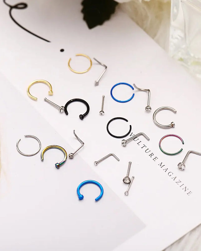 22 Pcs Of Suit Fake Nose Ring Earrings Fashion Punk Non-nose-piercing Septum Women Jewelry
