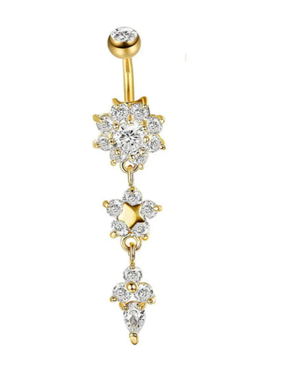 Fashion Zircon Heart Belly Button Piercing for Women Stainless Steel Long Flower Pendant Navel Rings Piercing Ombligo Jewelry