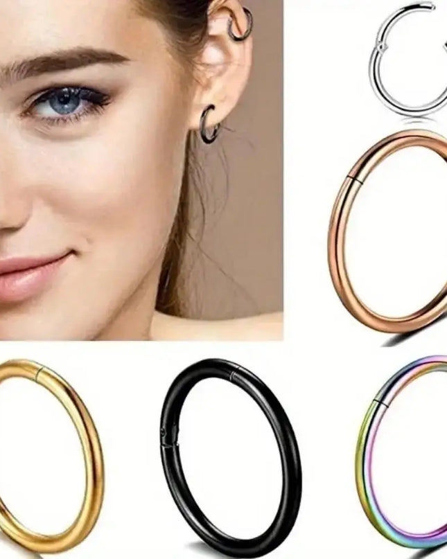 316 Surgical Steel Hinged Nose Rings Hoop Diameter 6mm 8mm 10mm Golden Silvery Black Rainbow Rose Golden Nose Rings Easter gift