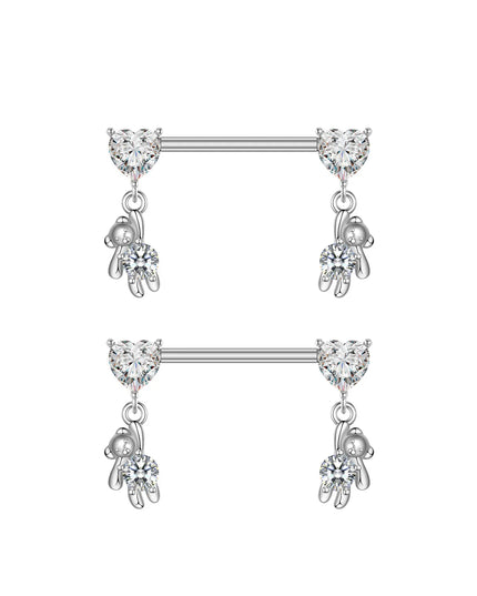2pcs Heart Bear Dangled Nipple Piercings Screwed 14G Flower Butterfly Shield Bar Barbell Nipple Ring Piercing Nombril Jewelry