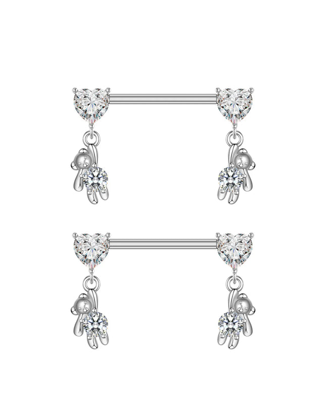 2pcs Heart Bear Dangled Nipple Piercings Screwed 14G Flower Butterfly Shield Bar Barbell Nipple Ring Piercing Nombril Jewelry