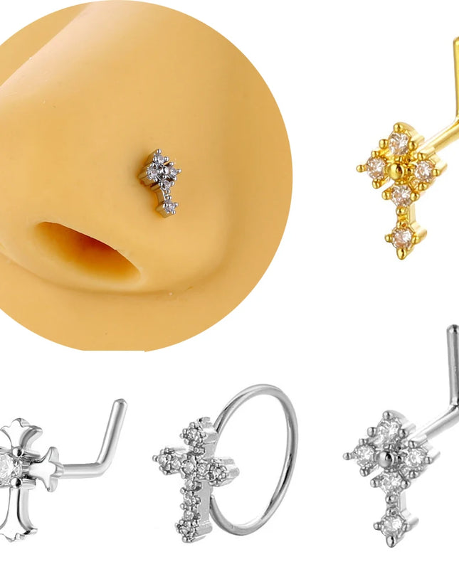20G Cross Nose Rings for Women for Men L Bend Nose Studs Hoop Nose Ring Body Piercing Jewelry Fashion Trendy