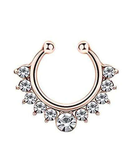 5pcs Wholesale Nose Piercing Fake Septum Ring Rhinestone Crystal Metal Faux Percing Nose Rings For Women Lady Punk Body Jewelry