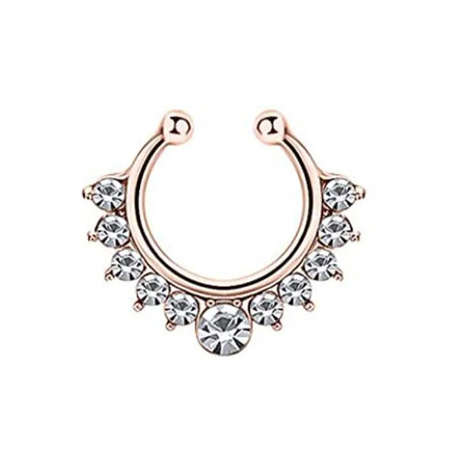 5pcs Wholesale Nose Piercing Fake Septum Ring Rhinestone Crystal Metal Faux Percing Nose Rings For Women Lady Punk Body Jewelry