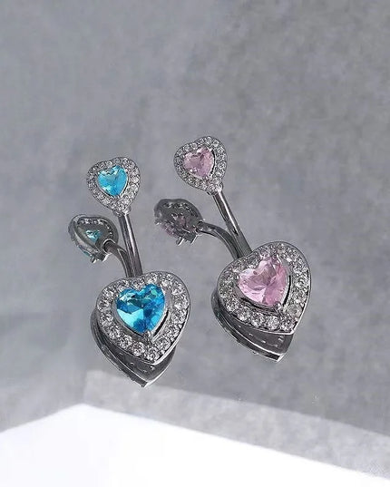 Double Heart-Shaped Zircon Belly Button Ring Woman Stainless Steel Navel Ring for Girl Fashion Sexy Body Piercing Jewelry Gifts