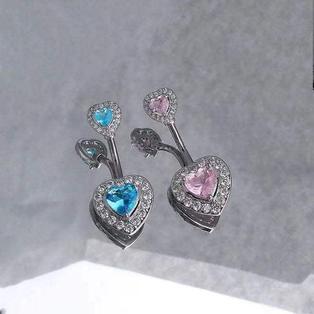 Double Heart-Shaped Zircon Belly Button Ring Woman Stainless Steel Navel Ring for Girl Fashion Sexy Body Piercing Jewelry Gifts