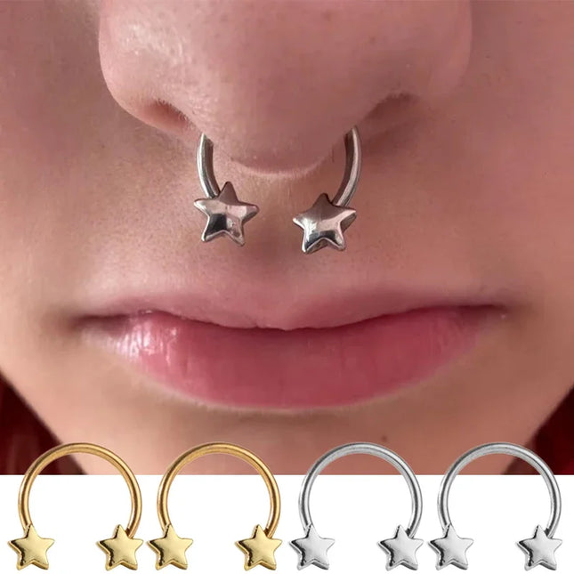 Star Shaped Septum Rings Surgical Steel Body Piercing Jewelry Vertical Star Nose Ring Jewelry Lip Rings for Women Men