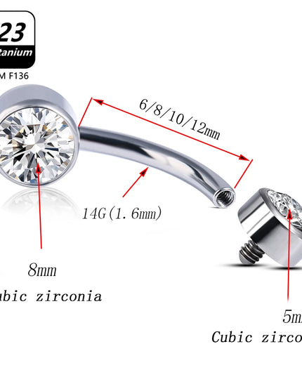 Belly Piercing Button Rings G23 Titanium Astm F136 14g Body Jewelry Internally Threaded Navel Ring Zirconia Earrings Zircon