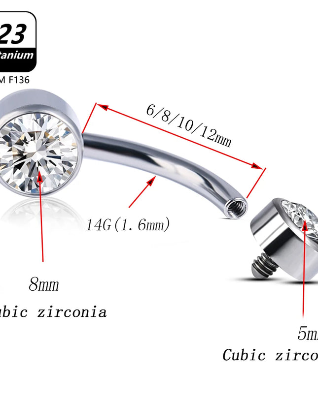 Belly Piercing Button Rings G23 Titanium Astm F136 14g Body Jewelry Internally Threaded Navel Ring Zirconia Earrings Zircon
