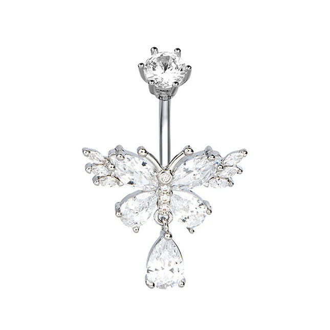 Exquisite Zircon Crystal Belly Button Rings Fashion Butterfly Navel Ring For Women GirlsSexy Belly Piercing Body Jewelry Gifts