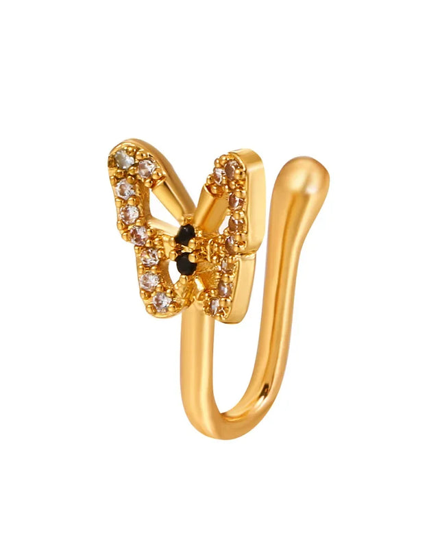 Fashion Nose Ring Charm Crystal Butterfly Pentagram Nose Ring Women Fake Piercing Clip on Nose Ear Rings Body Jewelry