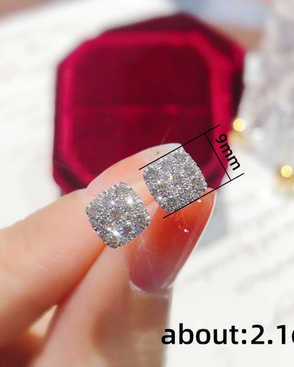 Huitan Simple Square-shaped Stud Earrings Women Inlaid Shiny CZ Versatile Ear Piercing Accessories for Teens Statement Jewelry