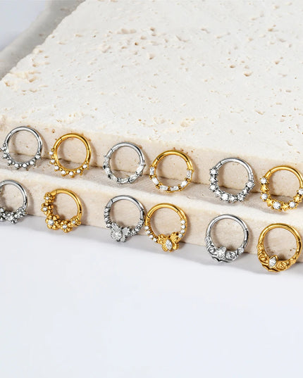Stainless Steel Hinged Star Septum Clicker Nose Hoop Ring Flower Ear Tragus Stud Catilage Daith Helix CZ Earrings Piercing 16G